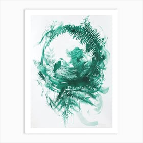 Green Ink Painting Of A Birds Nest Fern 4 Art Print