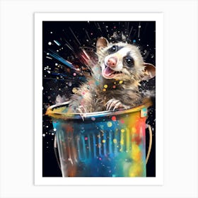  A Possum In Trash Can Vibrant Paint Splash 1 Art Print