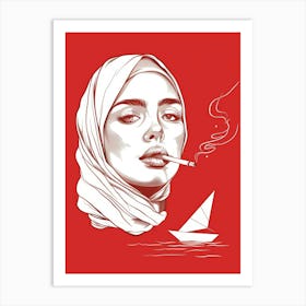 Muslim Woman Smoking A Cigarette Art Print