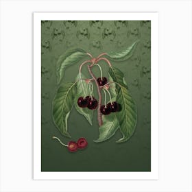 Vintage Hard Fleshed Cherry Botanical on Lunar Green Pattern n.1684 Art Print