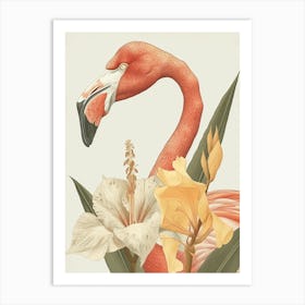 American Flamingo And Canna Lily Minimalist Illustration 4 Art Print