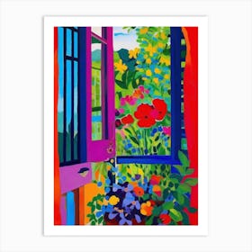 Colorful Open Window with plants and flowers Art Print