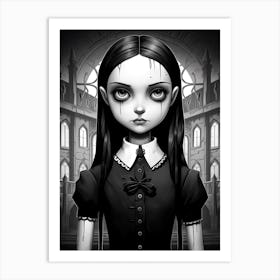 Portrait Of Wednesday Addams Line Art Dark 6 Fan Art Art Print
