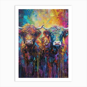 Hairy Cow Colourful Paint Splash 1 Art Print