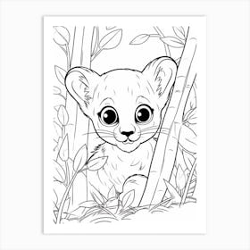 Line Art Jungle Animal Puma 4 Art Print