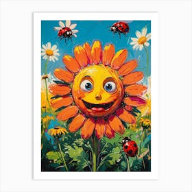 Ladybugs On A Sunflower Art Print