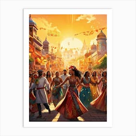 A Multicultural Parade Illustrative Poster Style Showcasing Various Ethnic Groups Dressed In Tradi 2 1 Art Print