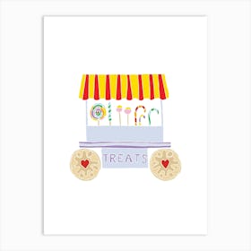 Candy Cart Treat Wagon With Jammy Dodger Wheels, Fun Circus Animal, Cake, Biscuit, Sweet Treat Print, Portrait Art Print