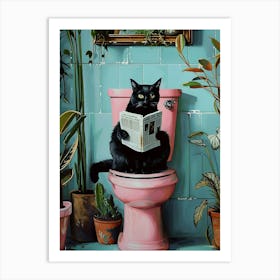 Cat Reading Book In The Toilet Art Print