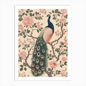 Sepia William Morris Inspired Peacock 1 Art Print