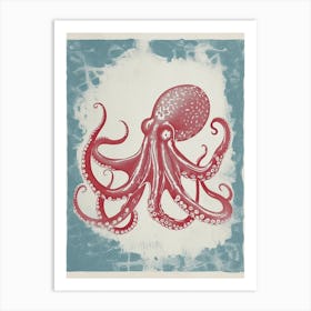 Octopus Red & Blue Silk Screen Inspired 4 Art Print