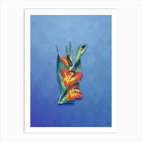 Vintage Parrot Gladiole Flower Botanical Art on Blue Perennial n.1118 Art Print