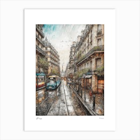 Paris France Drawing Pencil Style 3 Travel Poster Art Print