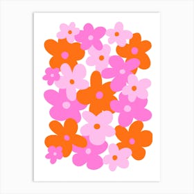 Pink And Orange Flowers Retro 70s Style Art Print