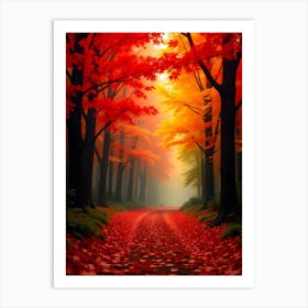 A Colorful Autumn Forest With Fallen Leaves Blanke View 8 Poster