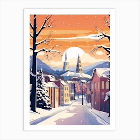 Vintage Winter Travel Illustration Oslo Norway 1 Art Print