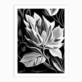 Magnolia Leaf Linocut 2 Art Print