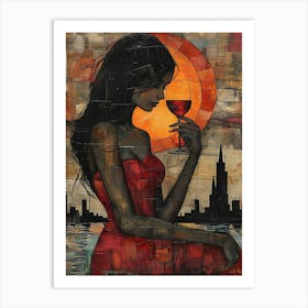 Girl With A Glass Of Wine 15 Art Print