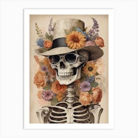 Vintage Floral Skeleton With Hat And Sunglasses (10) Art Print