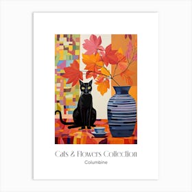 Cats & Flowers Collection Columbine Flower Vase And A Cat, A Painting In The Style Of Matisse 2 Art Print