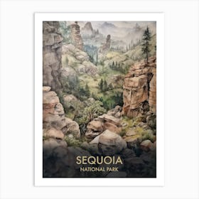 Sequoia National Park Watercolour Vintage Travel Poster 3 Art Print