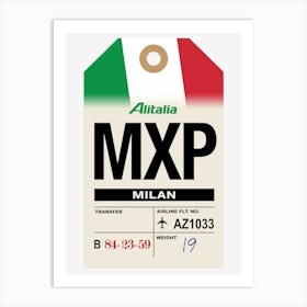 Milan (MXP) Italy Vintage Airline Luggage Tag Art Print