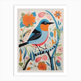 Colourful Scandi Bird European Robin 2 Art Print