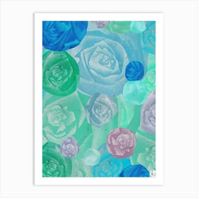 Blue and Green Roses Collage Art Print