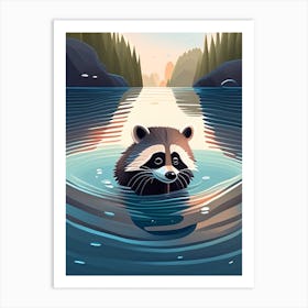 Curious Raccoon Swimming In River Art Print