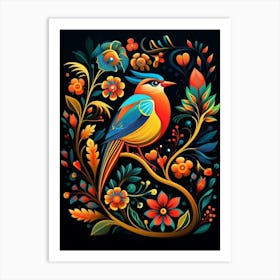 Folk Bird Illustration Cedar Waxwing 4 Art Print