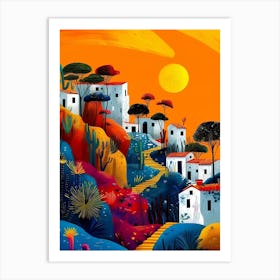 Village At Sunset Art Print