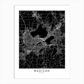 Madison Black And White Map Art Print