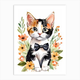 Calico Kitten Wall Art Print With Floral Crown Girls Bedroom Decor (25)  Art Print