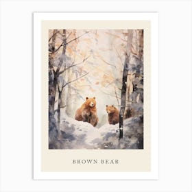 Winter Watercolour Brown Bear 7 Poster Art Print