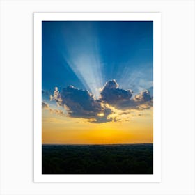 An Idyllic Sunset Unfolds In Heaven Where Beautiful Sun Rays Pierce Through The Clouds Creating A P (4) Art Print