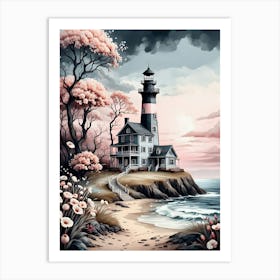 Pink Sky Lighthouse Art Print