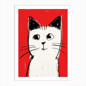 Cat On Red Background Art Print