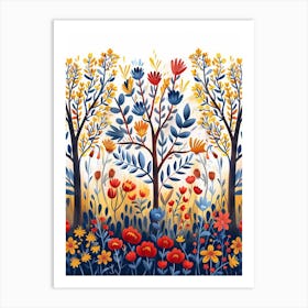 Colorful Flowers And Trees Art Print