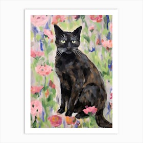 A Black Cat Painting, Impressionist Painting 1 Art Print