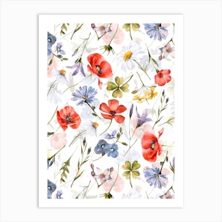 Poppies And Cornflowers Scandinavian Midsummer Wildflowers Meadow Art Print