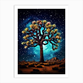 Joshua Tree With Starry Sky In South Western Style (2) Art Print