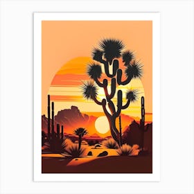 Joshua Trees At Sunset Retro Illustration (1) Art Print