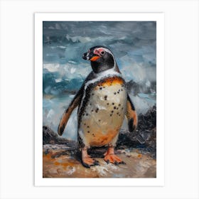 African Penguin Bleaker Island Oil Painting 3 Art Print