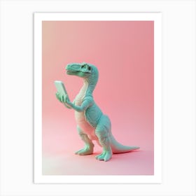 Pastel Toy Dinosaur On A Smart Phone 1 Art Print