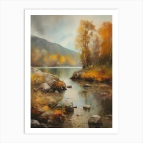 Autumn Lake,Forest Lake, Vintage Oil Painting, Farmhouse Wall Decorations, Antique Landscape, Vintage Landscape Oil Painting.1 4 Art Print