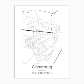 Glanerbrug,Netherlands Minimalist Map Art Print