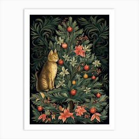 William Morris Style Christmas Cat 7 Art Print