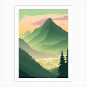 Misty Mountains Vertical Composition In Green Tone 161 Art Print