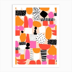 Abstract Shapes Collage Pink Red Orange Black Art Print