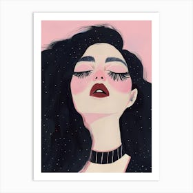 Illustration Of A Girl With Black Hair Art Print